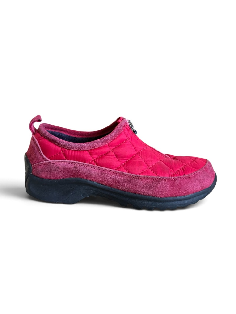 Lands’ End Quilted Suede Zip Slip On Winter Walking Shoes Red Size 7.5